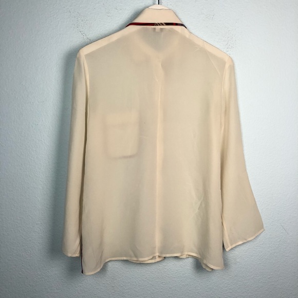 Tucker silk button down blouse with printed border - Picture 6 of 6